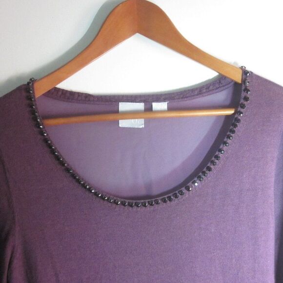 Zero Degrees Celsius Womens Size S Silk Knit Top Purple Jeweled Scoop Neckline - Picture 8 of 11